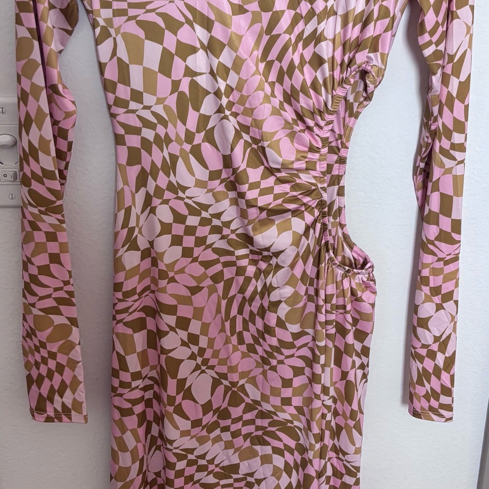 AFRM Pink and Brown Geometric Midi Dress